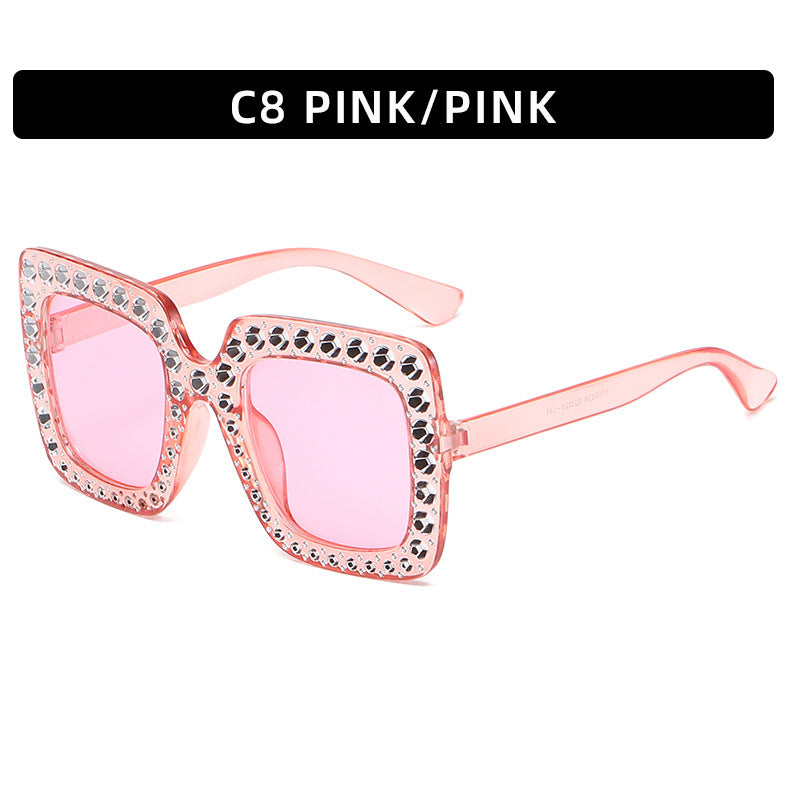 Lunettes de soleil à monture carrée large avec strass, style urbain, tendance, été