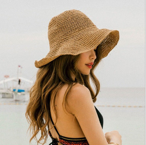 Chapeau de protection solaire pour sortie d'été pour femmes,chapeaux de paille pliables, chapeau de plage cool pour les vacances