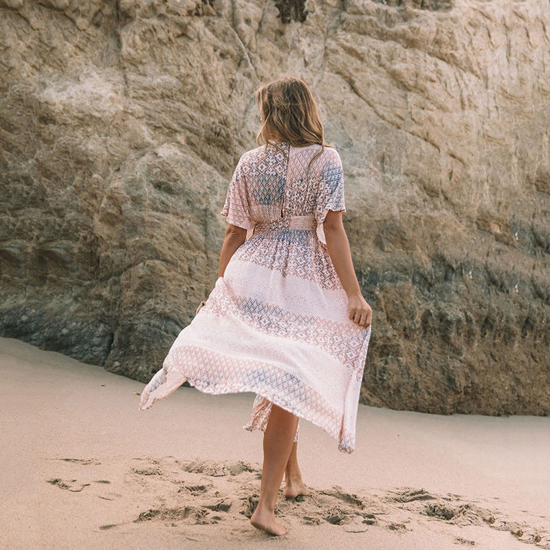 Robe à imprimé floral pour femme, vêtements de plage bohème irréguliers