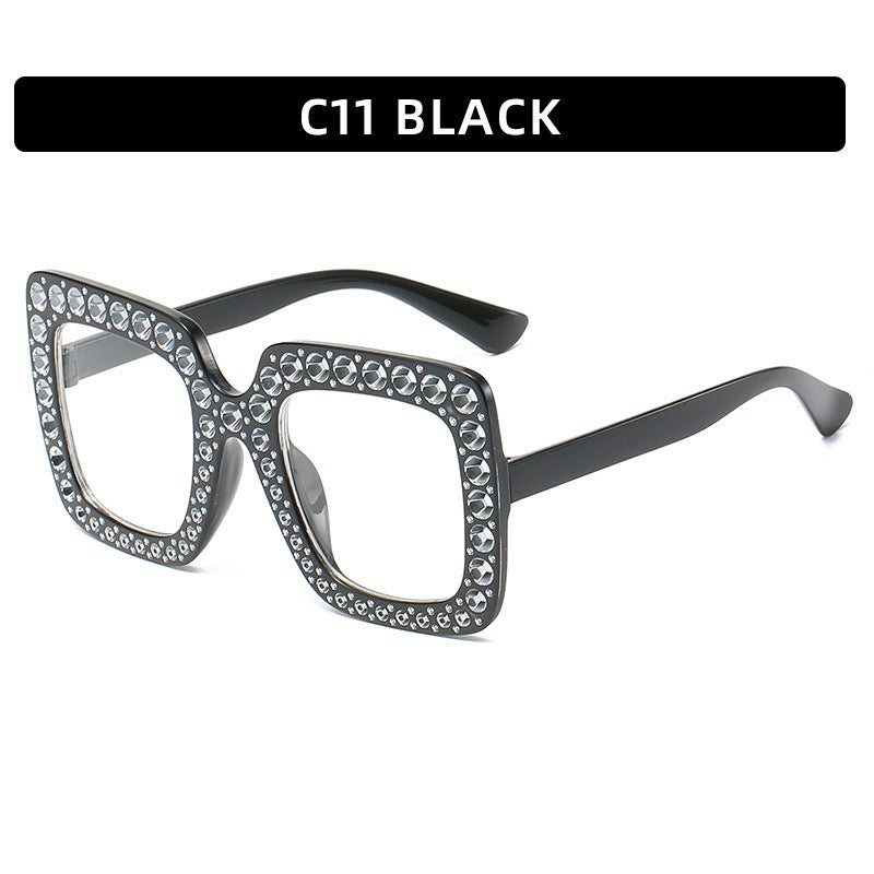 Lunettes de soleil à monture carrée large avec strass, style urbain, tendance, été