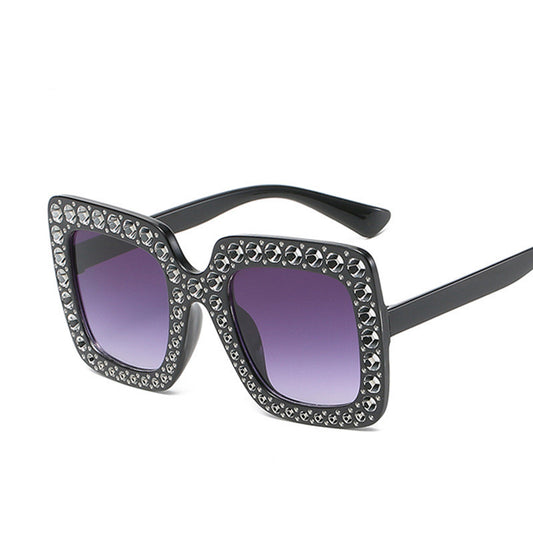 Lunettes de soleil à monture carrée large avec strass, style urbain, tendance, été