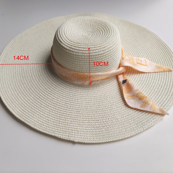 Chapeau de paille à large bord pour femme avec panneau lumineux de 14 cm, protection solaire, pour la plage, ville