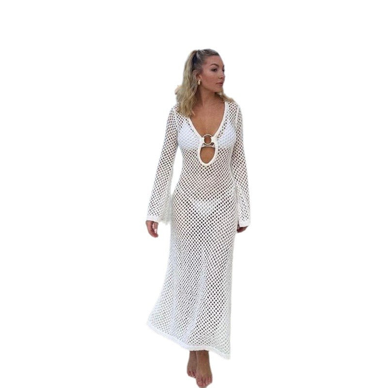 Robe de plage tricoté, transparent de couleur unie