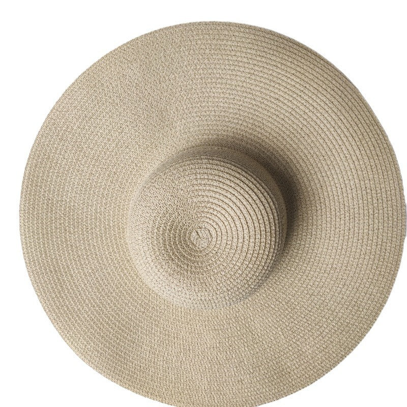 Chapeau de paille à large bord pour femme avec panneau lumineux de 14 cm, protection solaire, pour la plage, ville