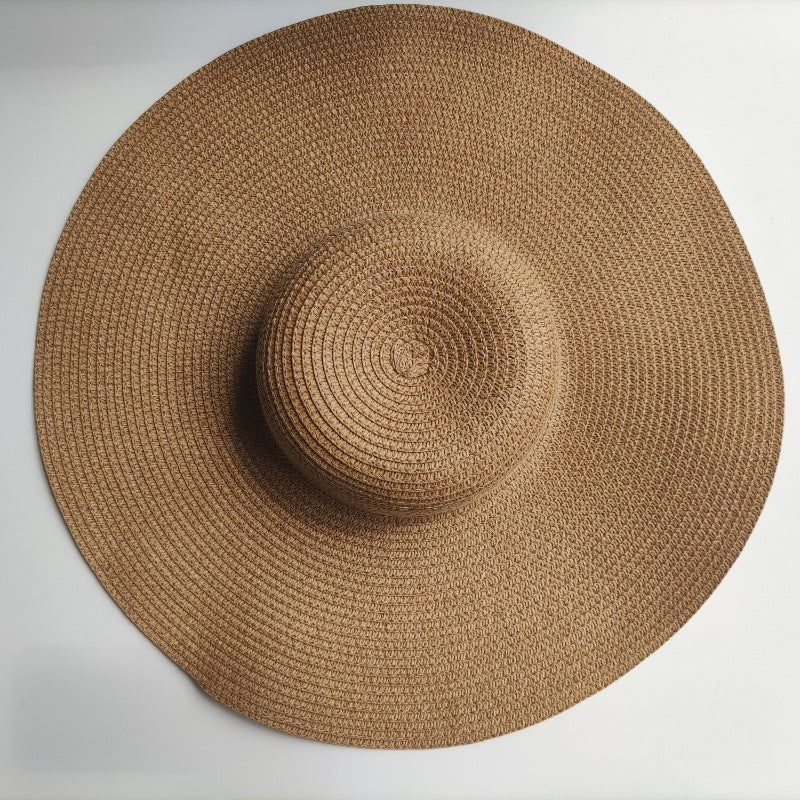 Chapeau de paille à large bord pour femme avec panneau lumineux de 14 cm, protection solaire, pour la plage, ville