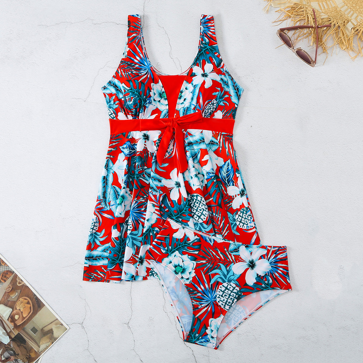 Robe de plage, robe de bain  imprimée avec culotte assortie