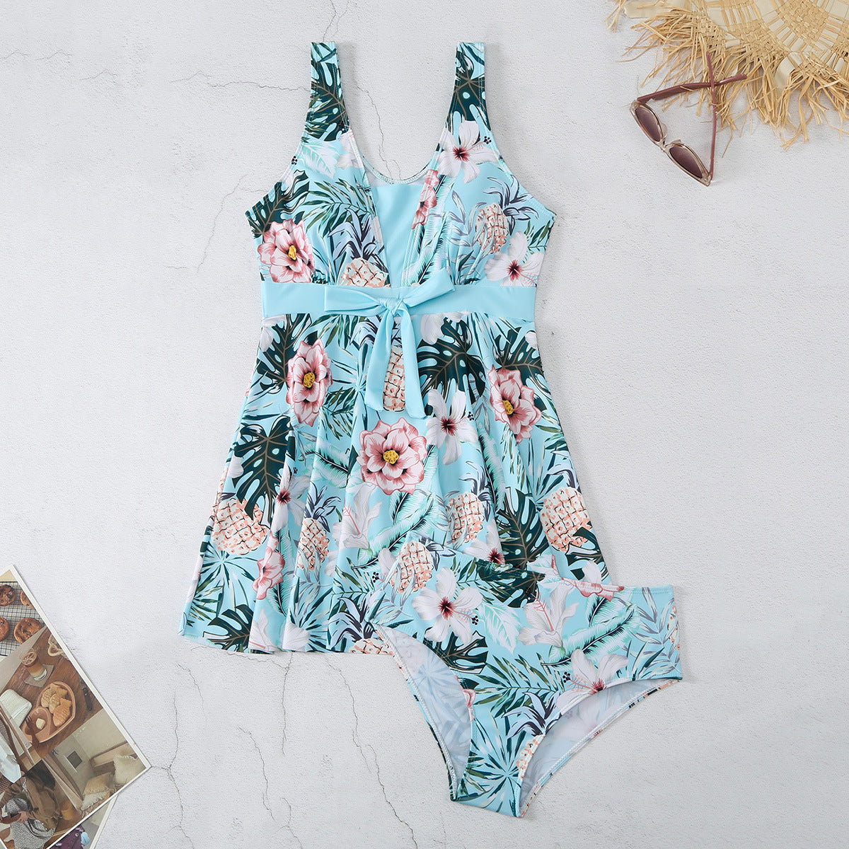 Robe de plage, robe de bain  imprimée avec culotte assortie