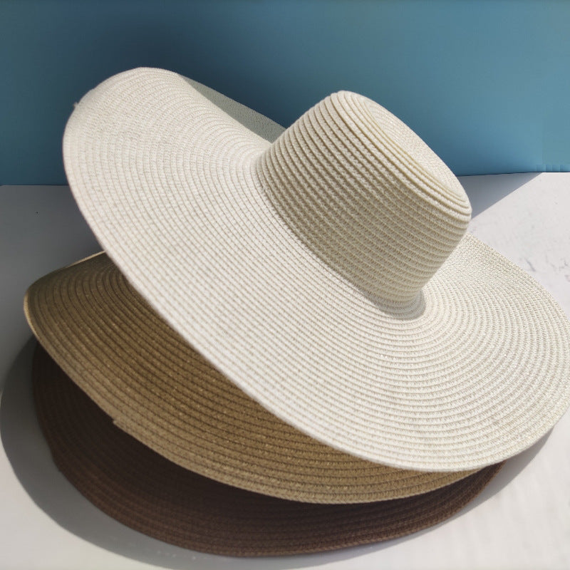 Chapeau de paille à large bord pour femme avec panneau lumineux de 14 cm, protection solaire, pour la plage, ville