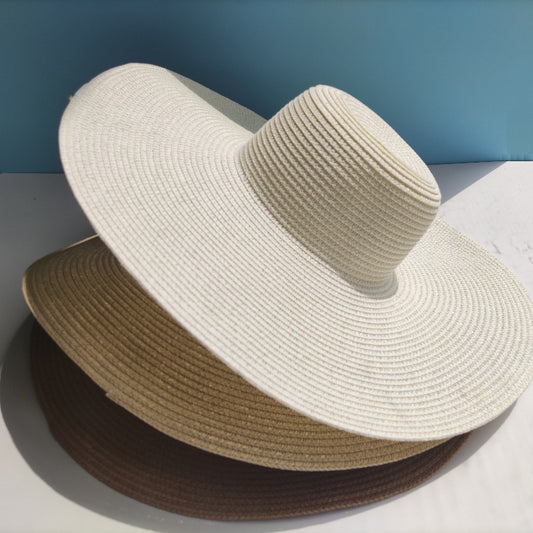 Chapeau de paille à large bord pour femme avec panneau lumineux de 14 cm, protection solaire, pour la plage, ville