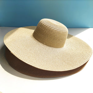 Chapeau de paille à large bord pour femme avec panneau lumineux de 14 cm, protection solaire, pour la plage, ville