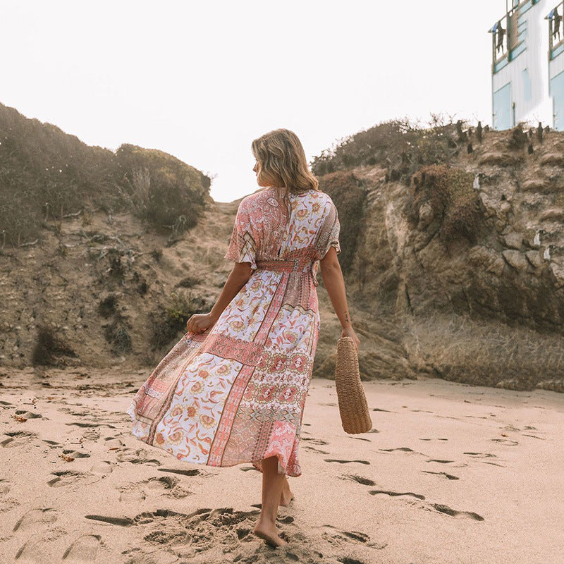 Robe à imprimé floral pour femme, vêtements de plage bohème irréguliers