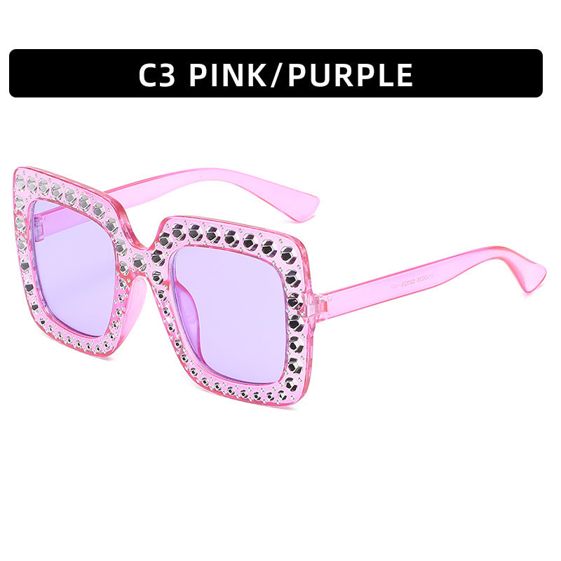 Lunettes de soleil à monture carrée large avec strass, style urbain, tendance, été