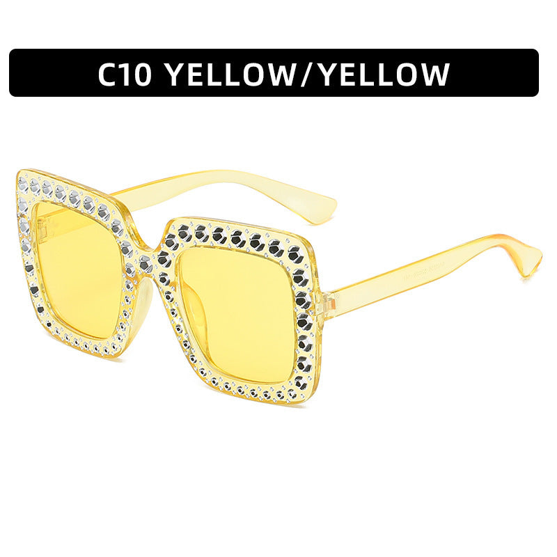 Lunettes de soleil à monture carrée large avec strass, style urbain, tendance, été