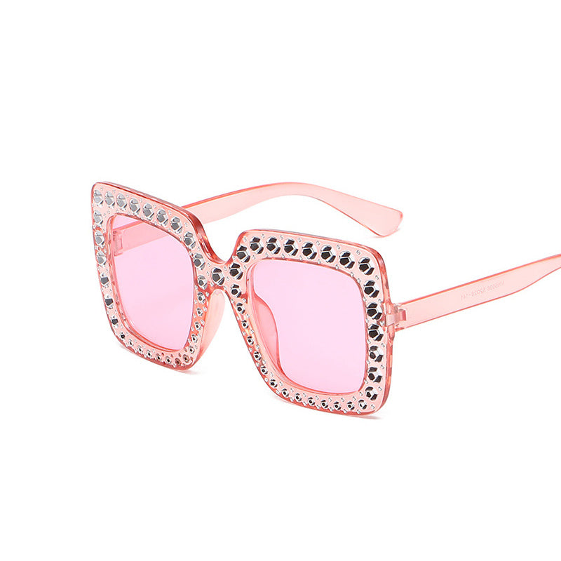 Lunettes de soleil à monture carrée large avec strass, style urbain, tendance, été